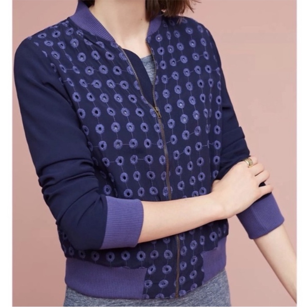 Anthropologie Amadi Blue/Purple Eyelet Jacket Size Small